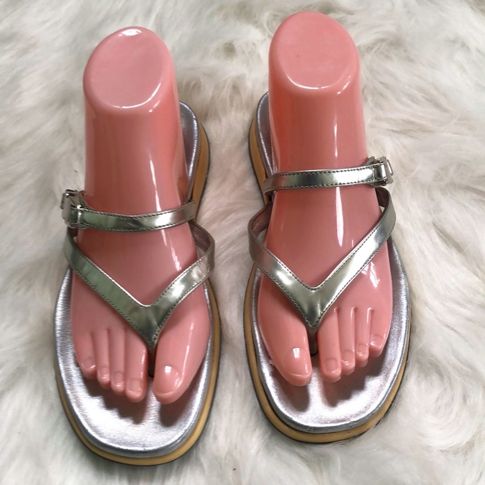 Prada Woman's Silver Sandals Sz 38 / US 8